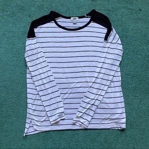 Black & White Striped Black Shoulder Long Sleeve
